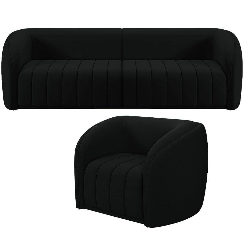Kit Sofá 4 Lugares Para Sala 252cm com 01 Poltrona Lazio M03 Veludo Preto - Lyam Decor