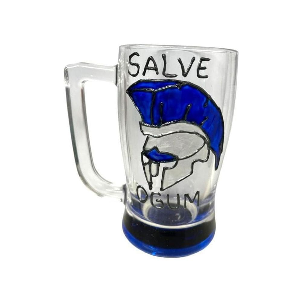 Caneca Cerveja Vidro Personalizada 340 Ml Salve Ogum Azul
