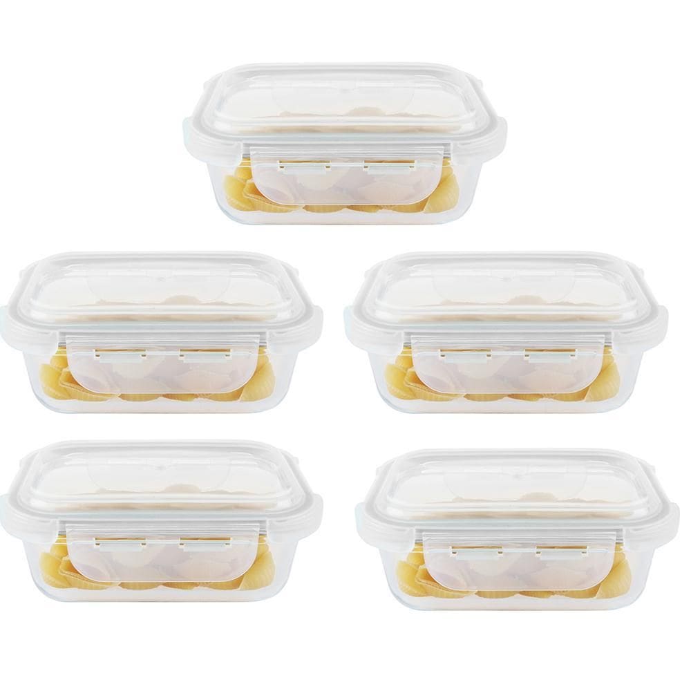 Kit 5 Potes Hermético Vidro Marmita Micro-Ondas 1040Ml