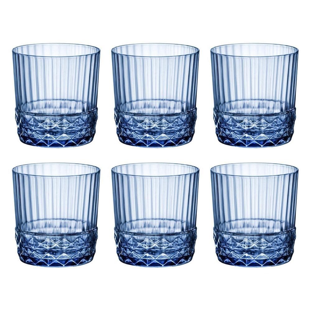 Jogo 6 Copos Cristal Whisky 370 Ml Azul America 20S Bormioli