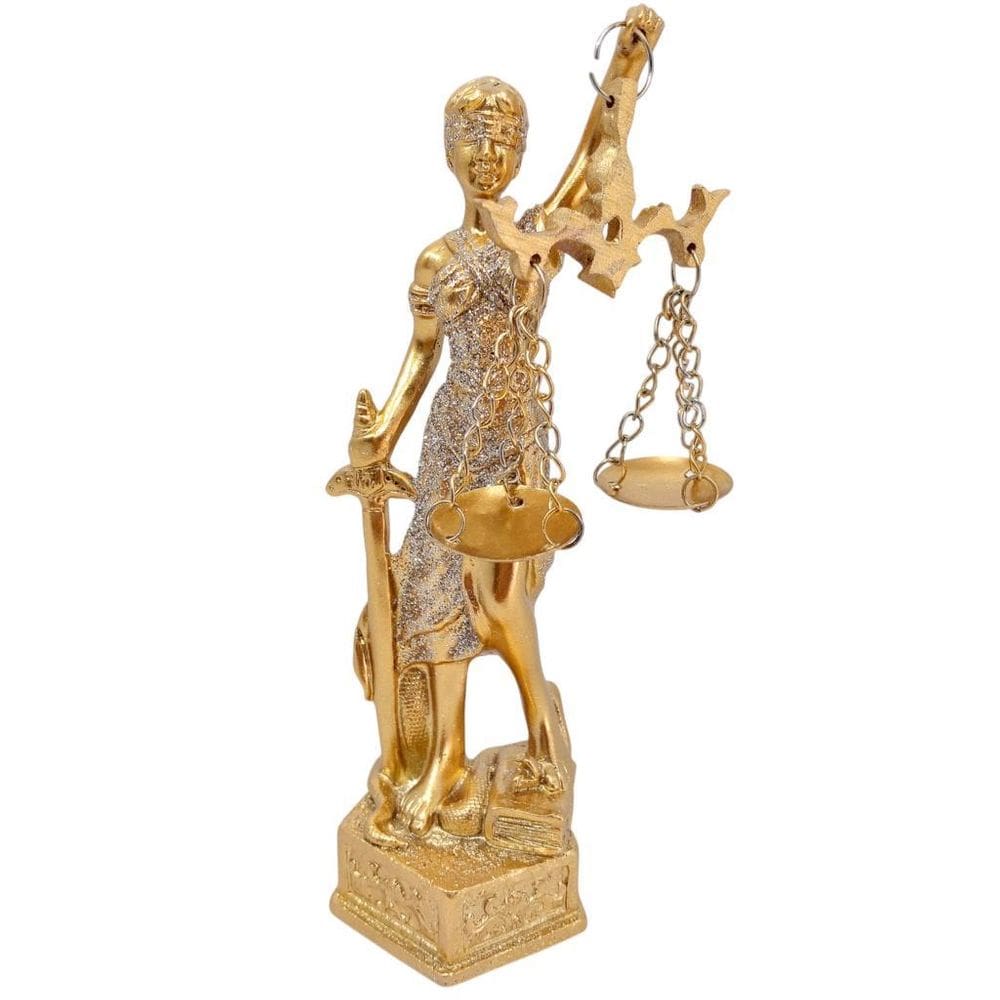 Estátua Dama Justiça 14 Cm Altura Dourado Direito Tres-J01A