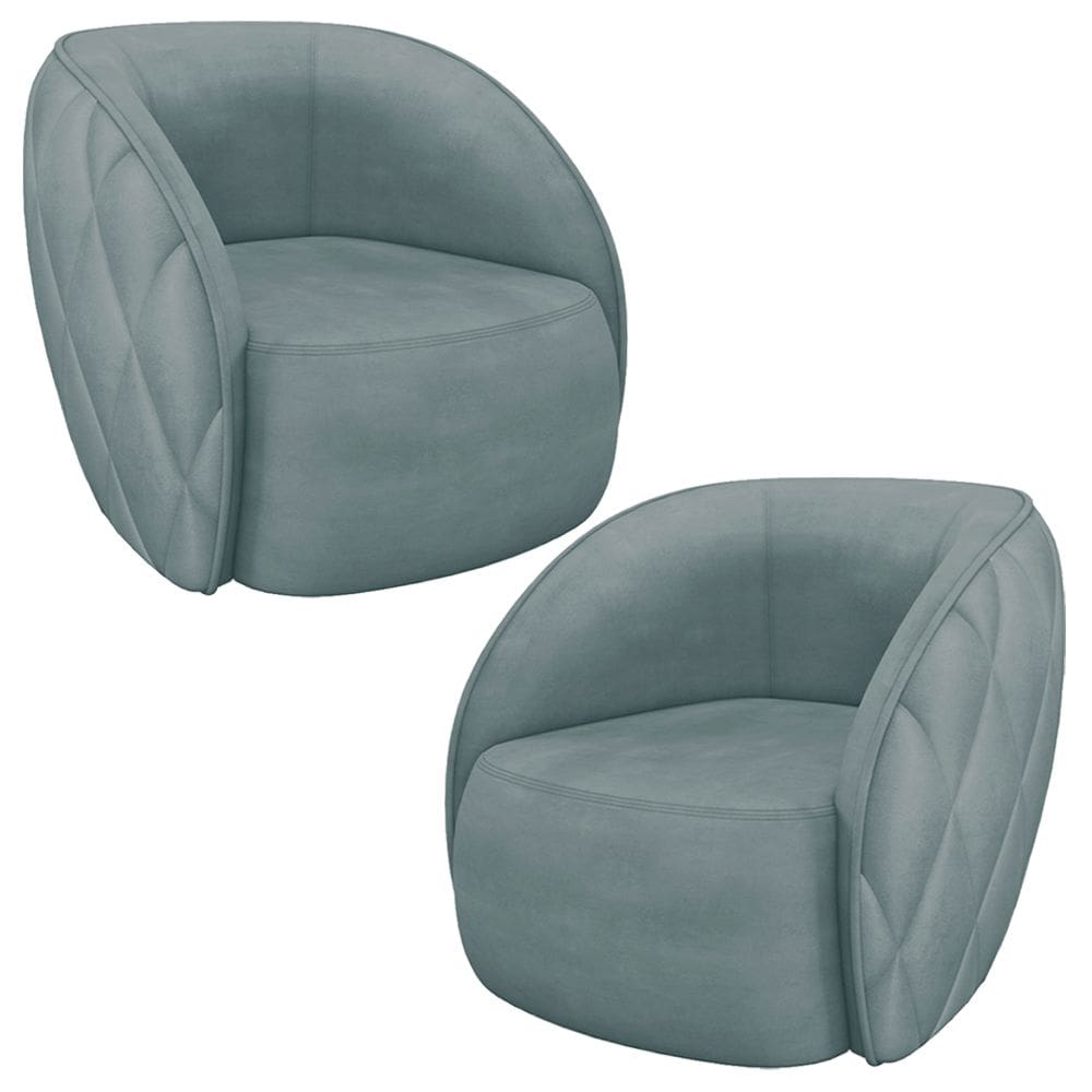Kit 02 Poltronas Decorativa Para Sala Living Olimpo M03 Veludo Azul Claro - Lyam Decor