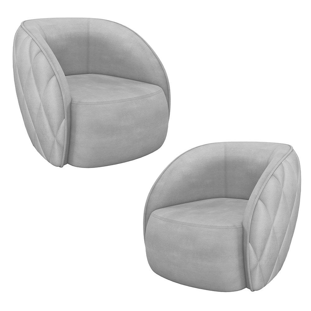 Kit 02 Poltronas Decorativa Para Sala Living Olimpo M03 Veludo Cinza Claro - Lyam Decor