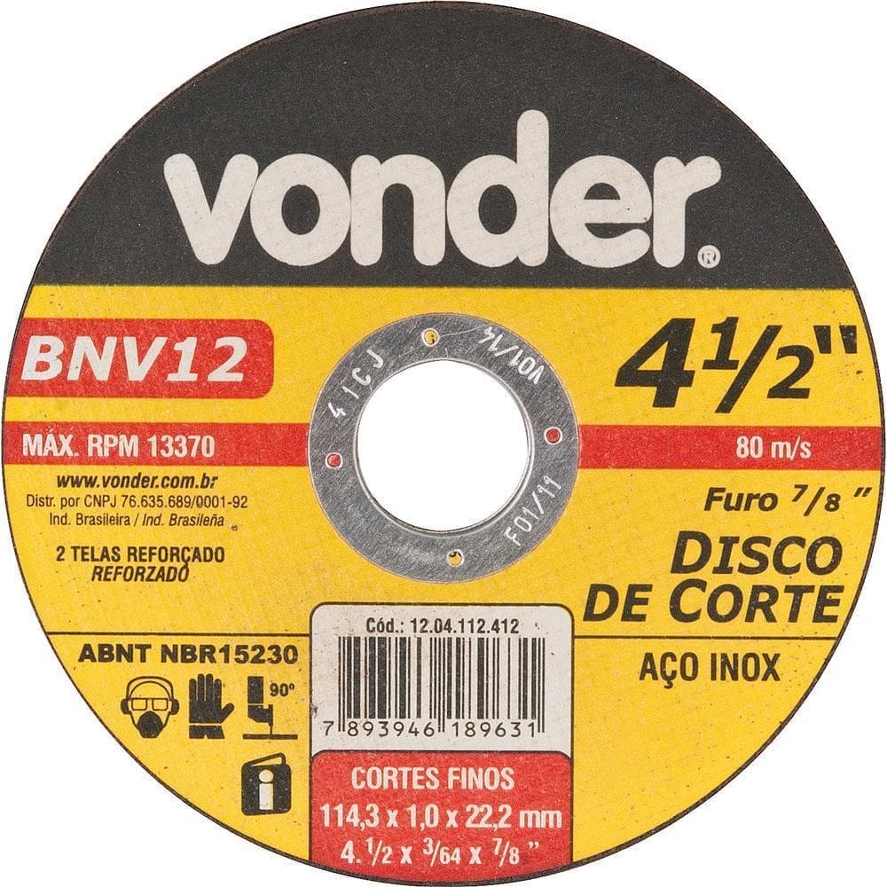 Disco De Corte 114,3X1,0X22,22 2 Telas Para Aço Carbono E In
