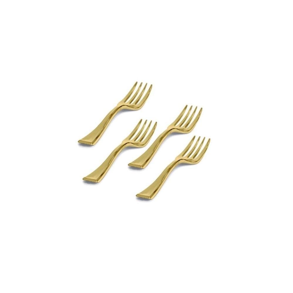 Kit 40 Mini Garfos 10Cm Descartáveis De Luxo Plástico Gold