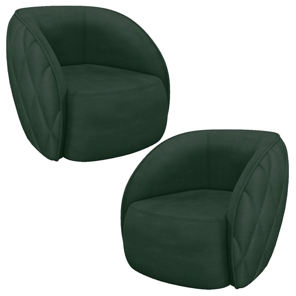 Kit 02 Poltronas Decorativa Para Sala Living Olimpo M03 Veludo Verde - Lyam Decor