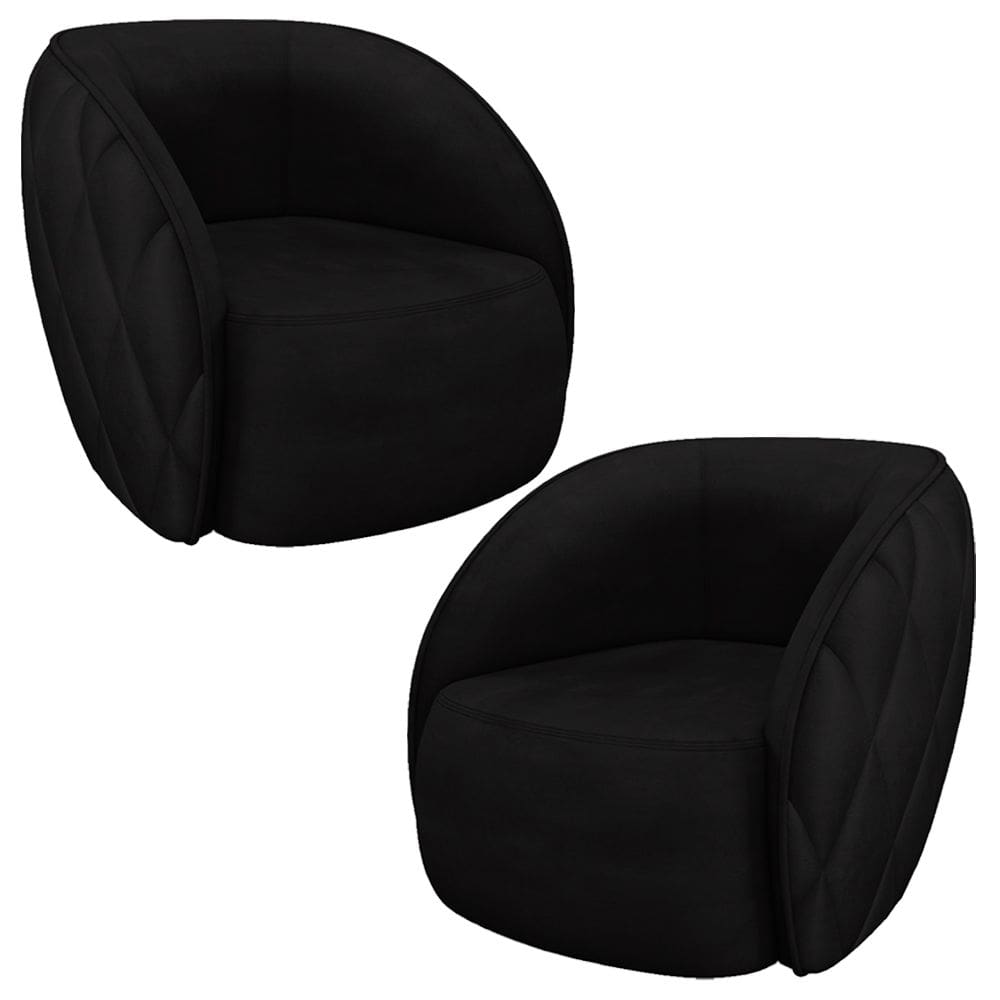 Kit 02 Poltronas Decorativa Para Sala Living Olimpo M03 Veludo Preto - Lyam Decor