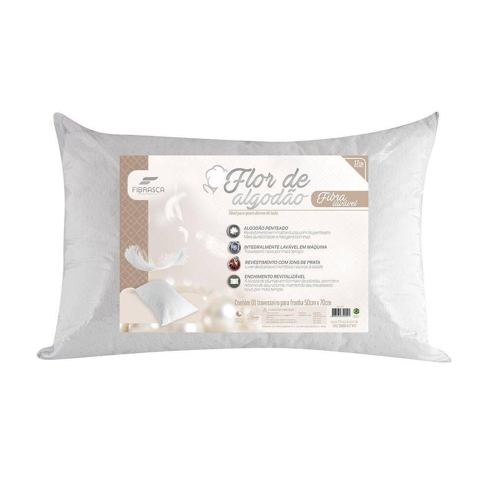 Travesseiro Flor De Algodão Fibra Lavável Fibrasca 50X70