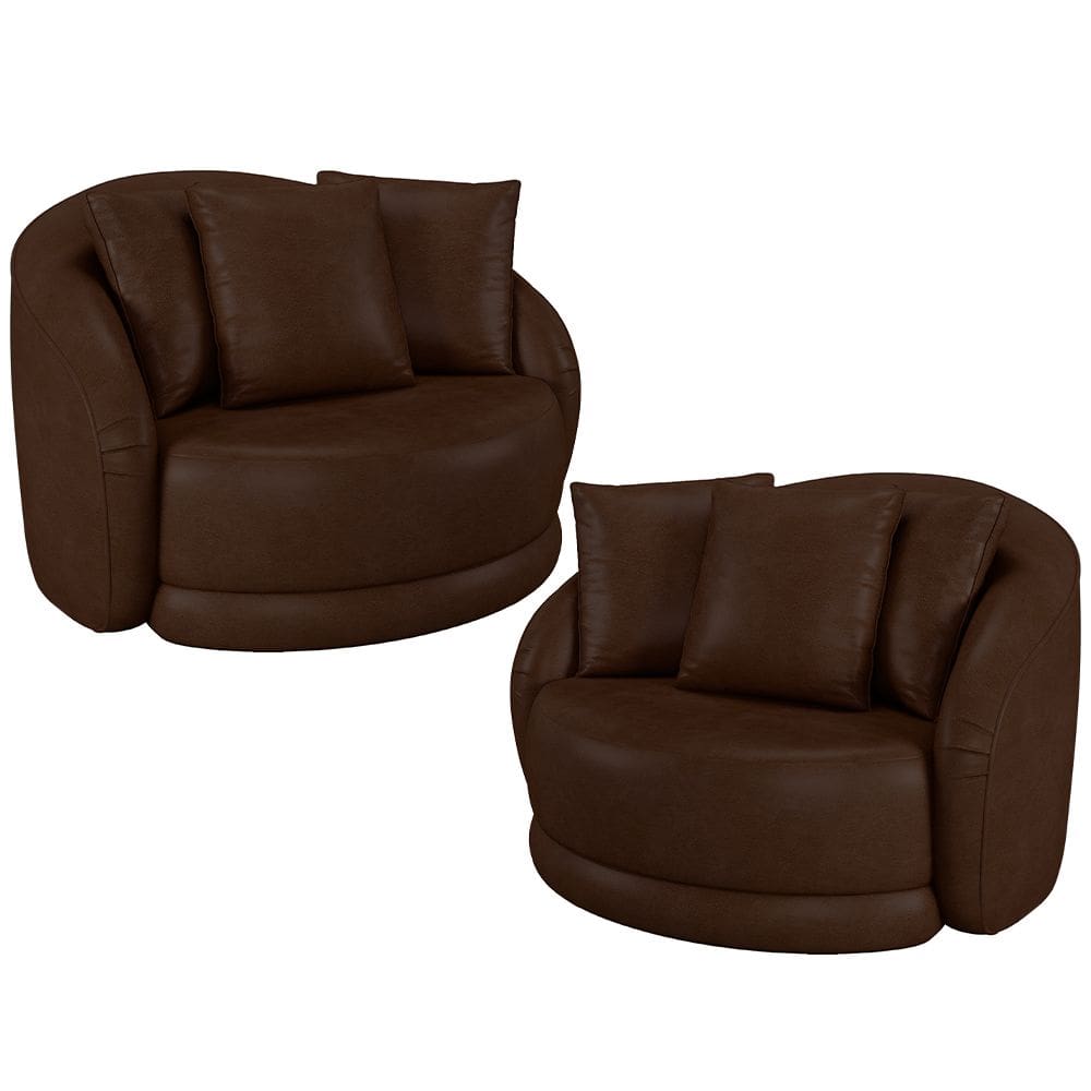Kit 02 Poltronas Decorativa Para Sala de Estar Base Giratória Witta M03 Corano Marrom - Lyam Decor