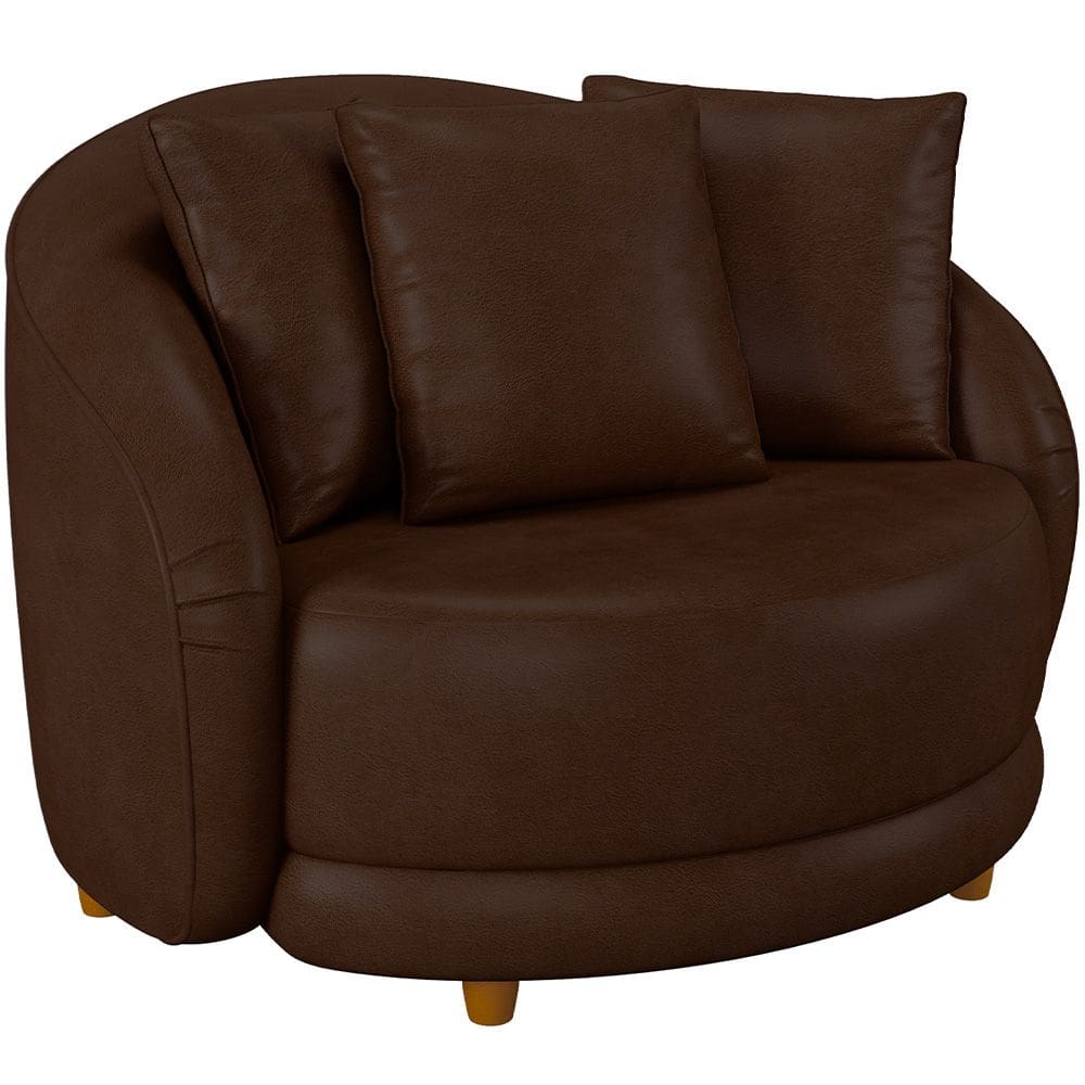 Poltrona Decorativa Para Sala de Estar Fixa Pés Madeira Witta M03 Corano Marrom - Lyam Decor