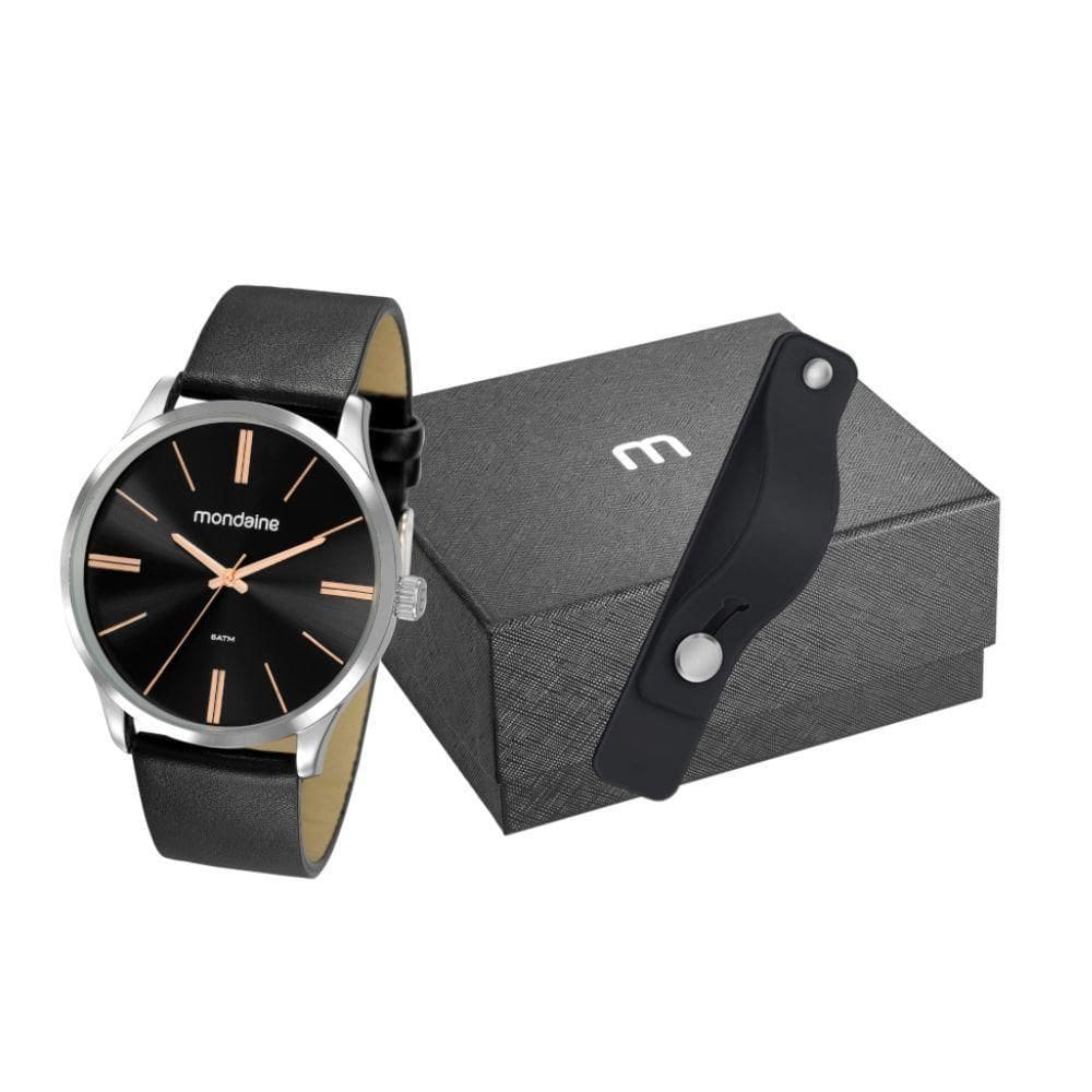 Kit Relógio Preto Masculino Mondaine 53795G0Mvnh2K2