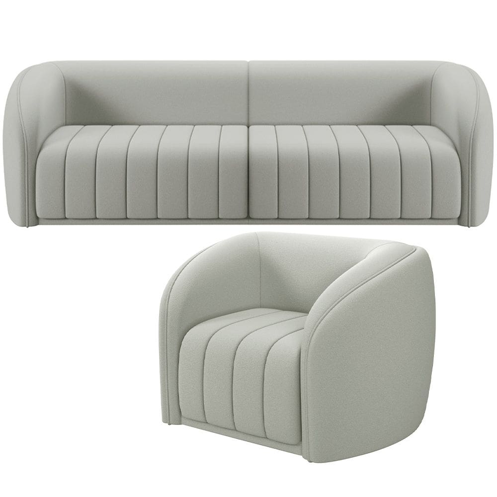 Kit Sofá 4 Lugares Para Sala 292cm com 01 Poltrona Lazio M03 Veludo Creme - Lyam Decor