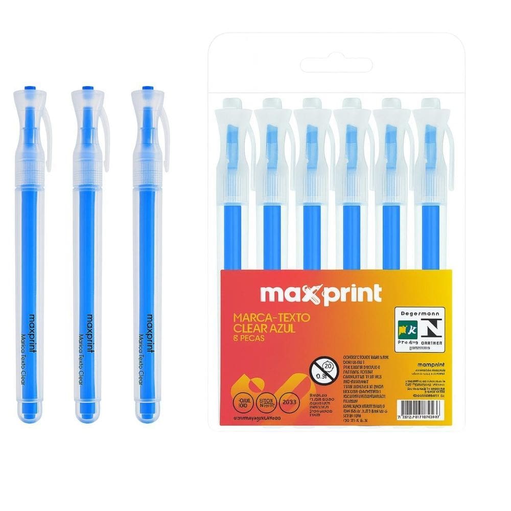 Kit 3 Canetas Marca Texto Maxprint Clear Azul
