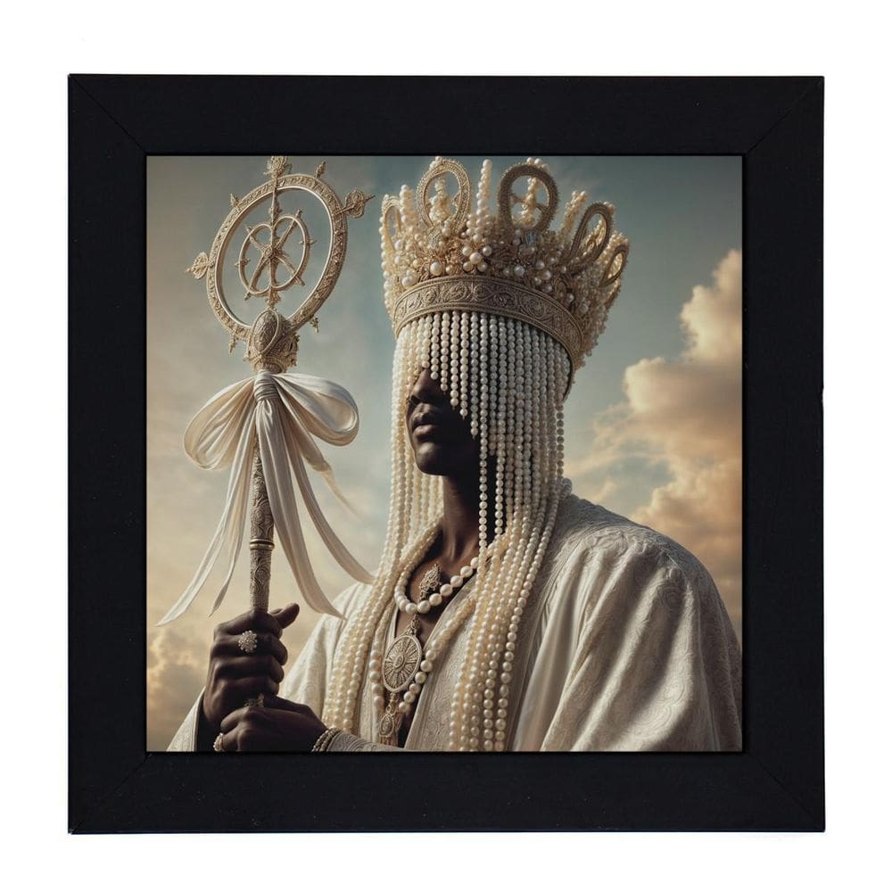 Quadro Orixá Oxalá Moldura Preta 18 X 18 Cm