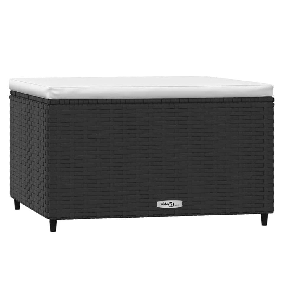 Apoio para pés de pátio vidaXL Black Poly Rattan com almofada branca