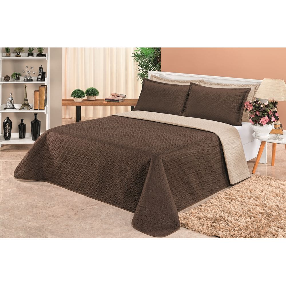 Cobre Leito Clara Casal Queen Dupla Face 03 Peças - Tabaco