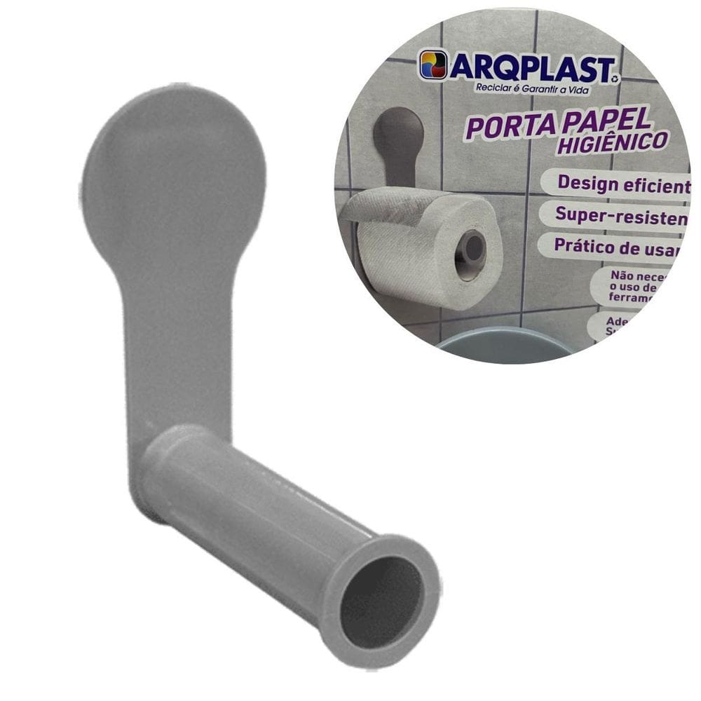 Porta Papel Higiênico De Parede Cinza Com Suporte Adesivo