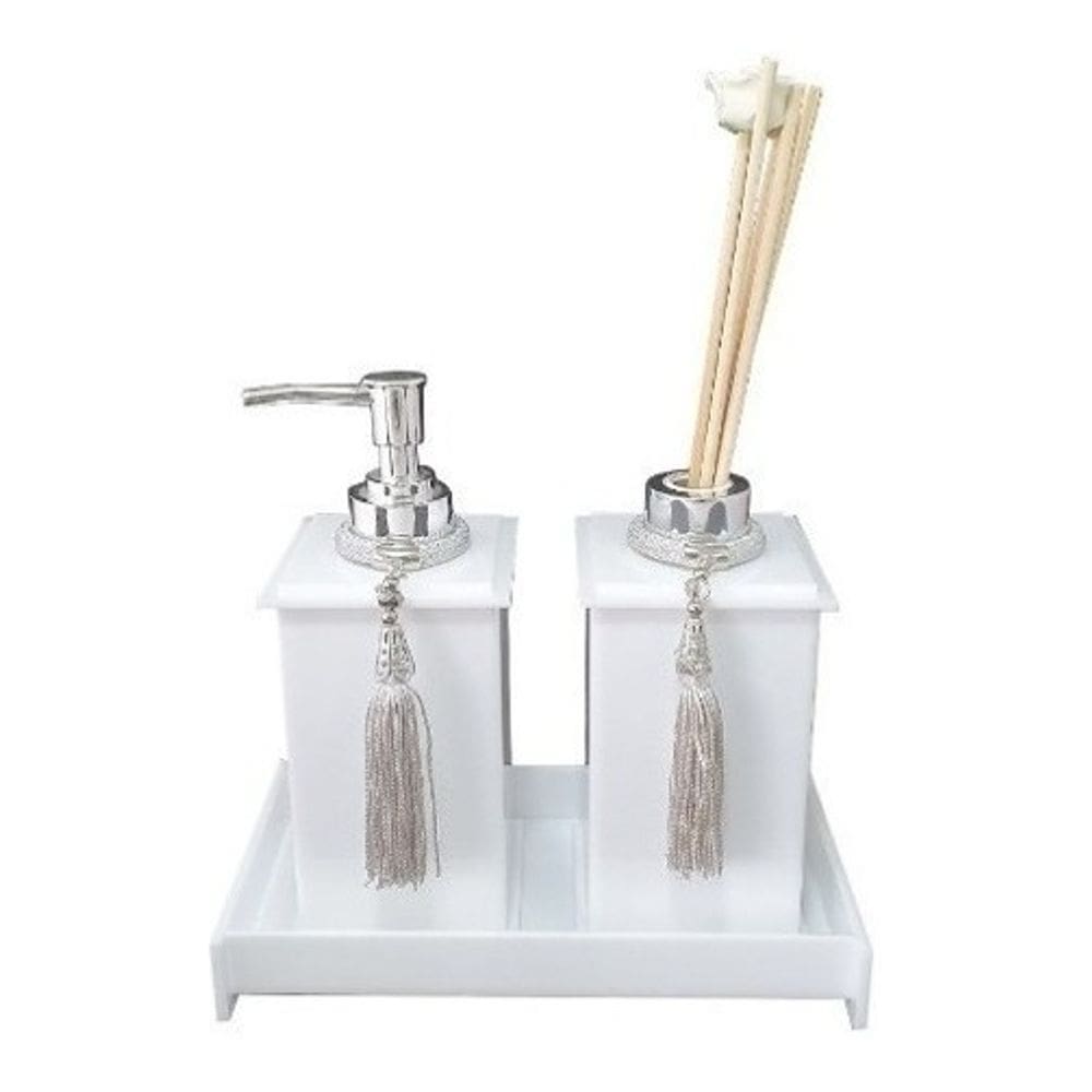Kit Potes Em Acrílico Para Banheiro 3 Pçs Luxo K15br1 Branco