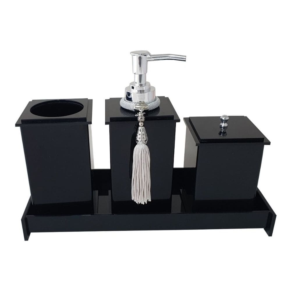 Kit Potes Em Acrílico Para Banheiro 4 Pçs Luxo K15pt5 Preto