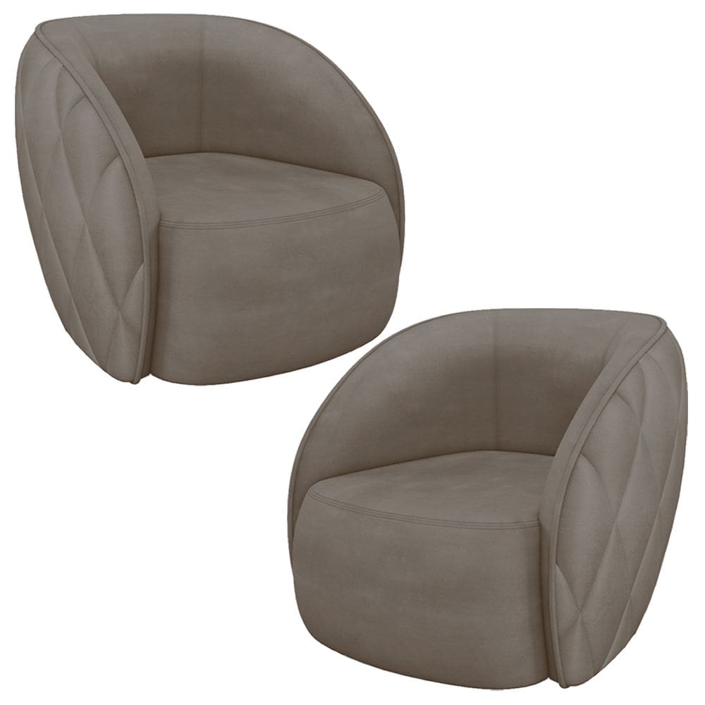Kit 02 Poltronas Decorativa Para Sala Living Olimpo M03 Veludo Bege Escuro - Lyam Decor