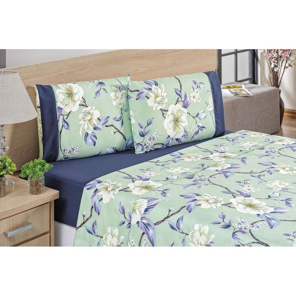 Lençol Casal Queen Micropercal 200 Fios Naturale 04 Peças