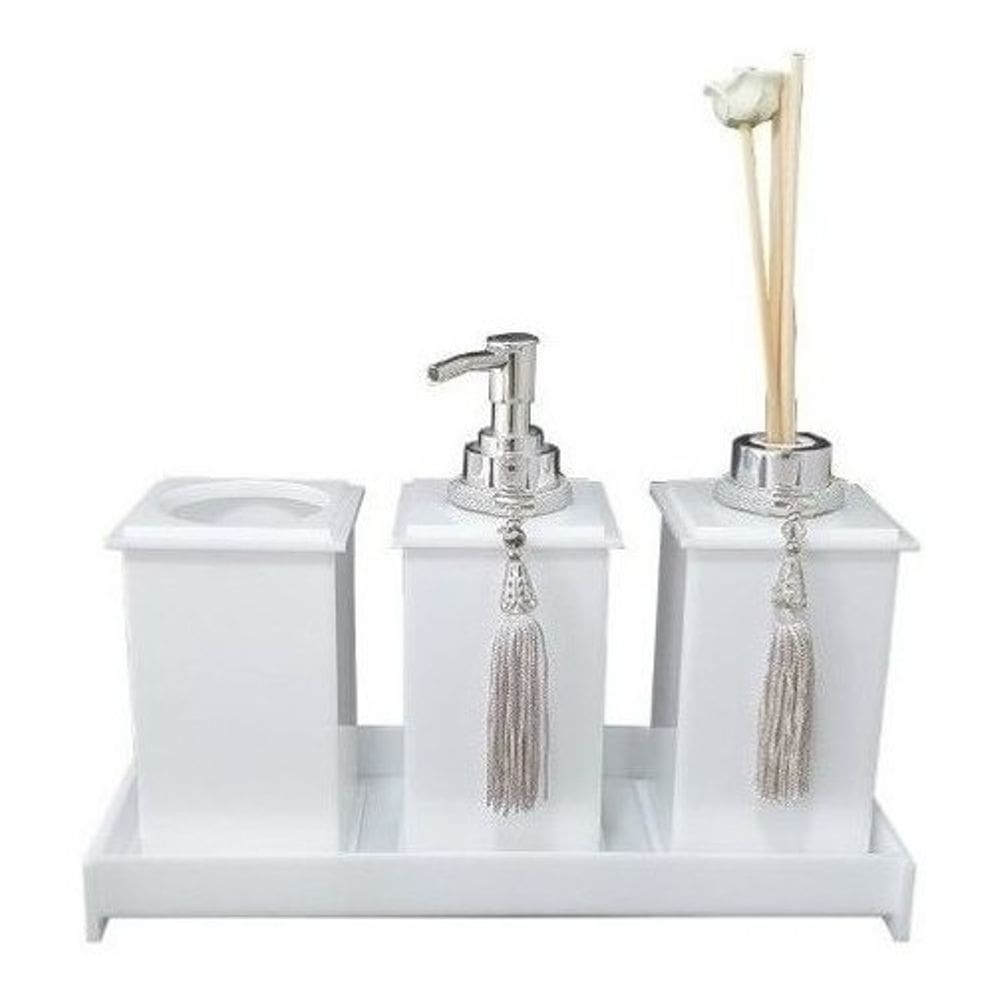 Kit Potes Em Acrílico Para Banheiro 4 Pçs Luxo K15br4 Branco
