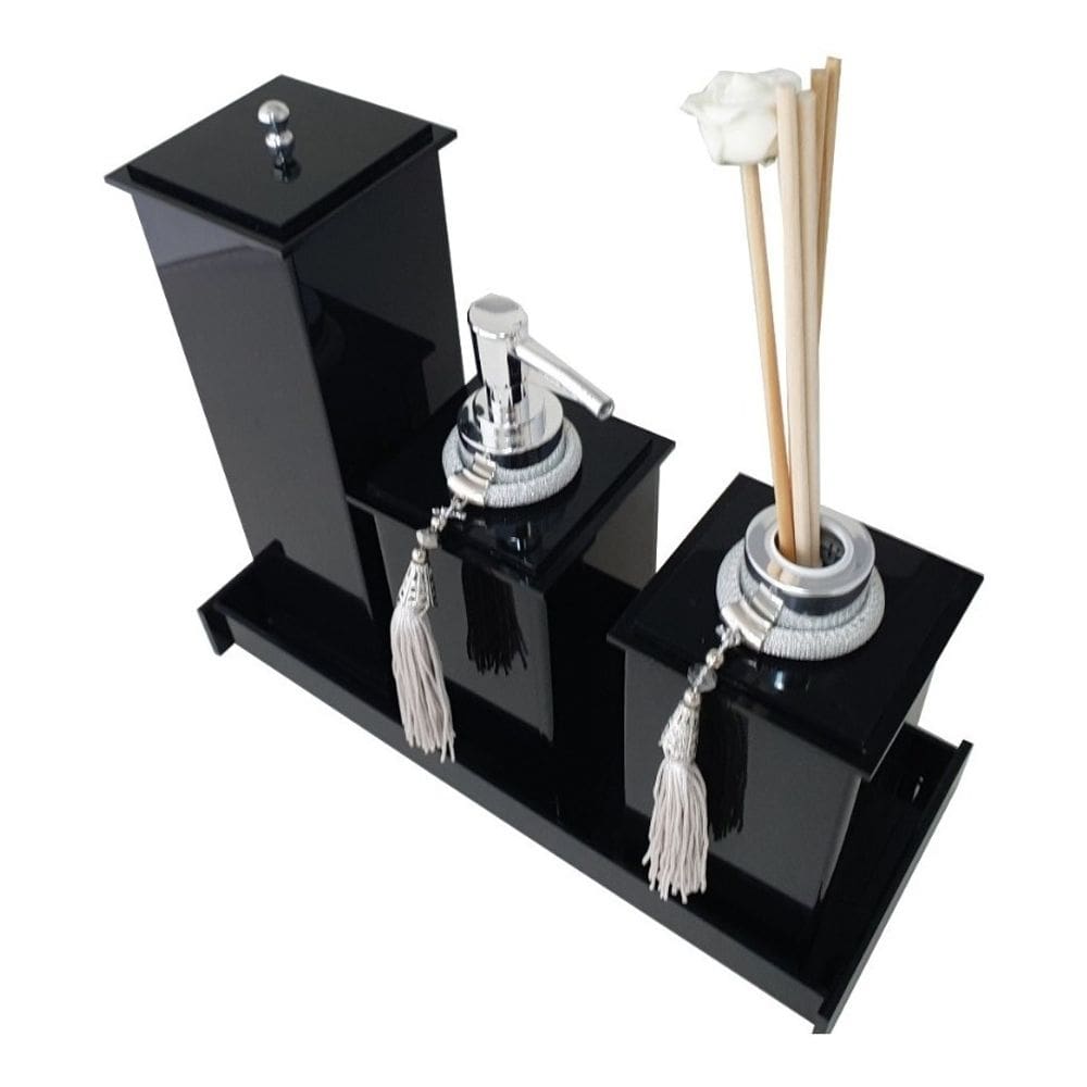 Kit Potes Em Acrílico Para Banheiro 4 Pçs Luxo K15pt2 Preto