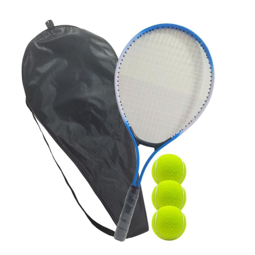 Raquete Tênis De Quadra Azul Semi  + 3 Bolinhas