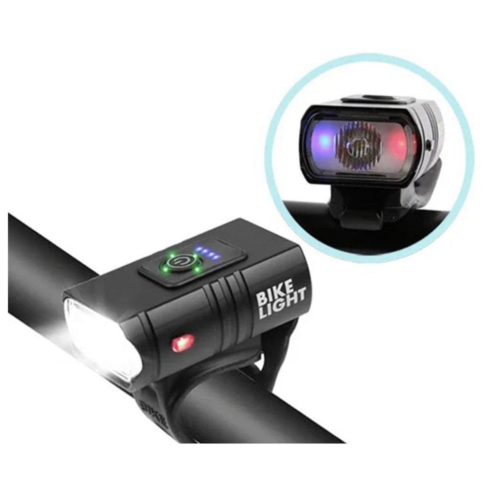 Farol Para Bike 2 Led Cree Medidor Recarregável Usb