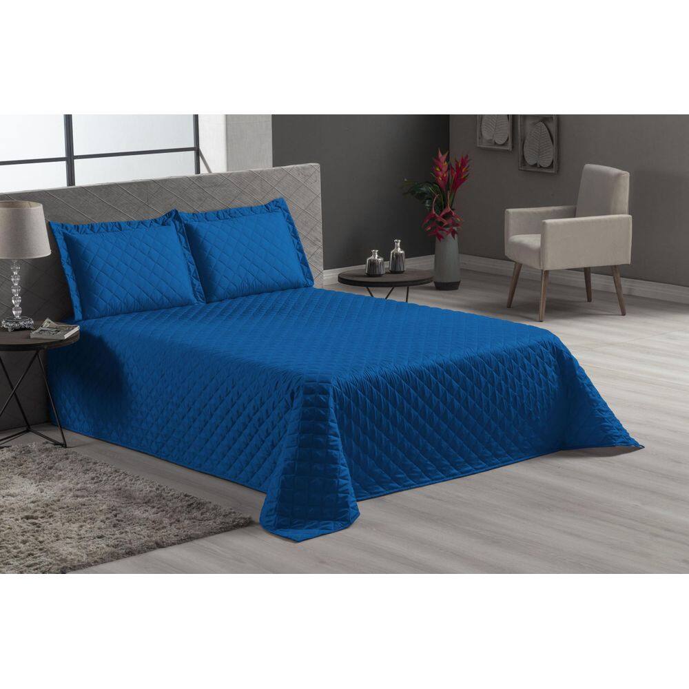 Cobre Leito Veneza Azul Royal Casal Queen 3 Peças Matelado