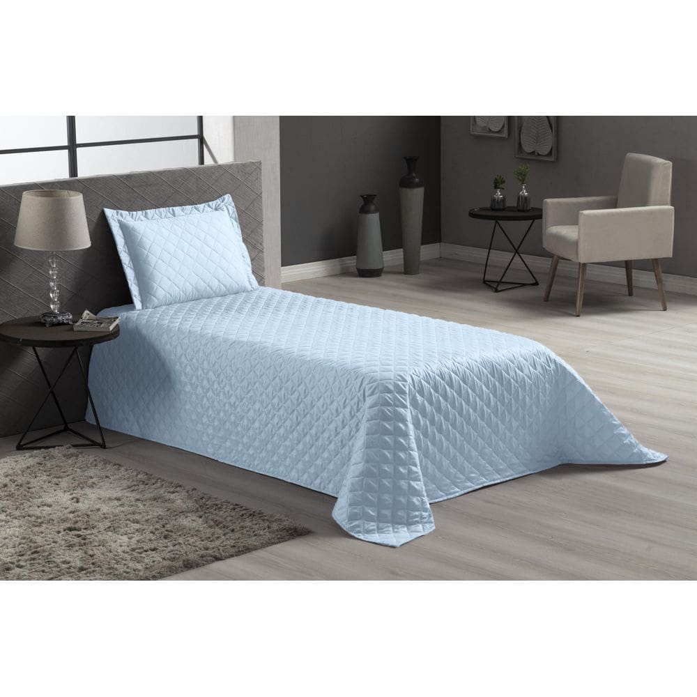 Kit Jogo De Cama Azul Claro Solteiro 2 Peças Luxo Veneza