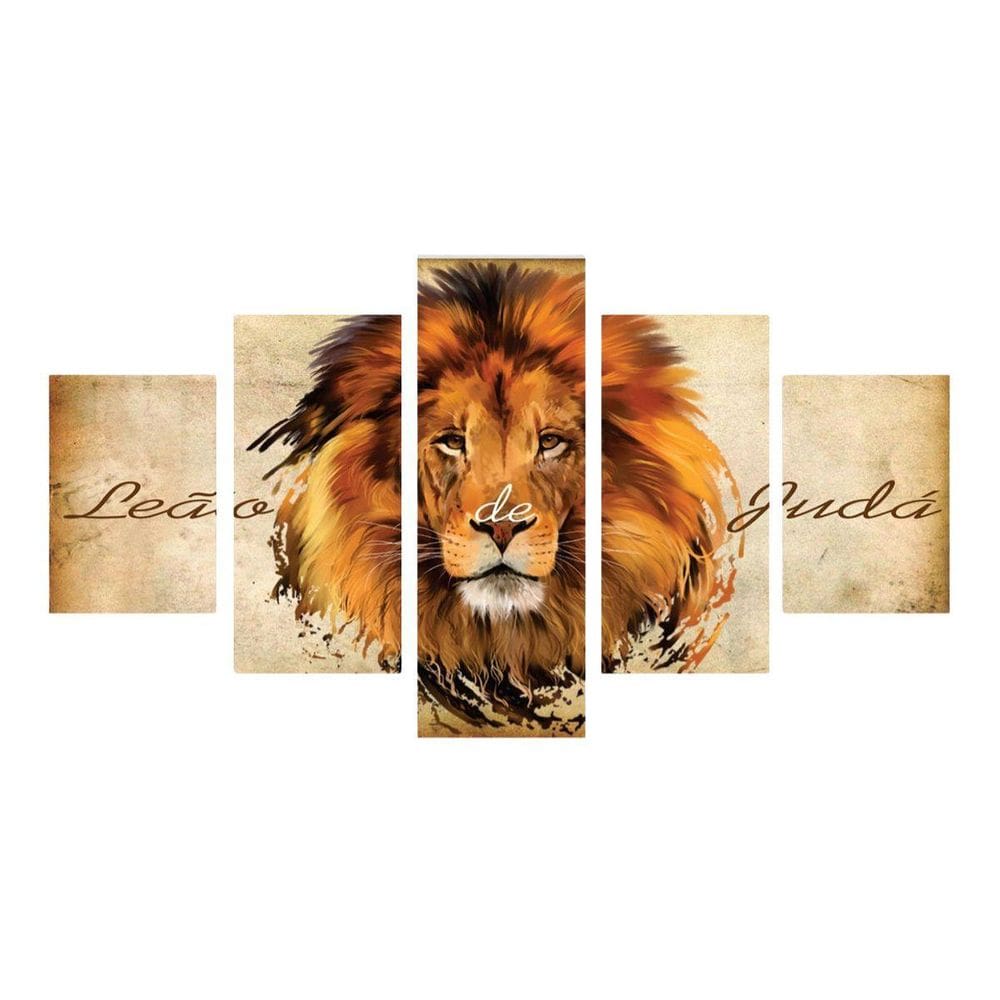 Quadro Decorativo Sala Quarto Leão De Judá Luxo Fé 95X50 Cm