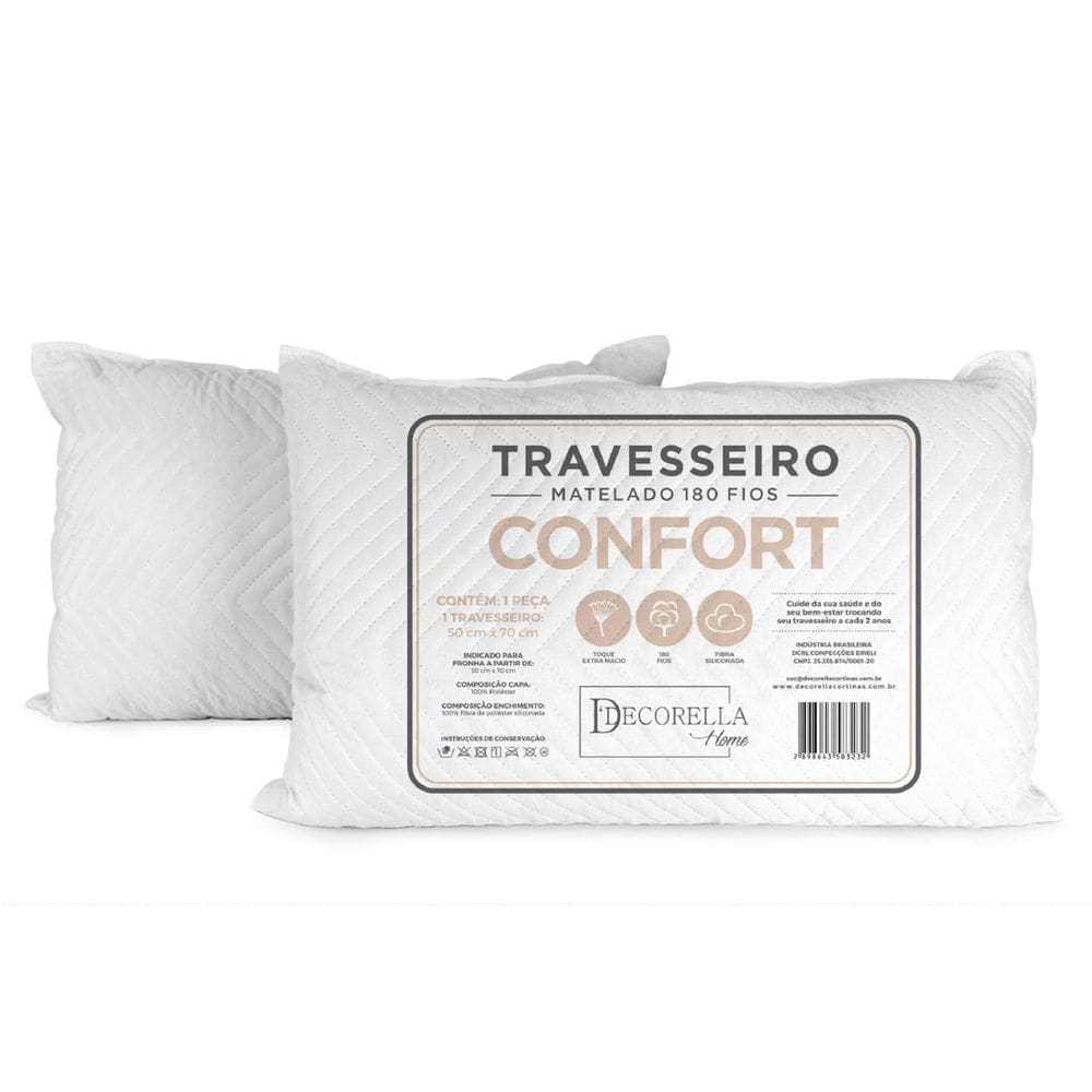Travesseiro Confort 50cm x 70cm Matelado 180 Fios