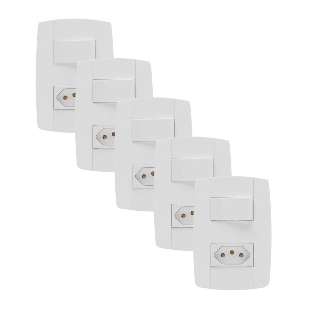 Kit 5 Conjunto Interruptor Simples + Tomada 20A 4X2 Branca