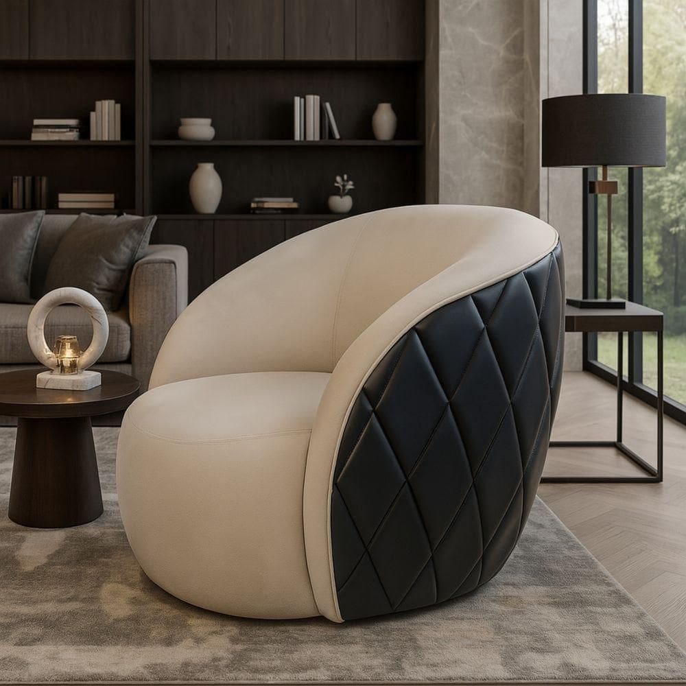 Poltrona Orgânica Redonda Para Sala Viena Confortável Elegante Veludo E Corino