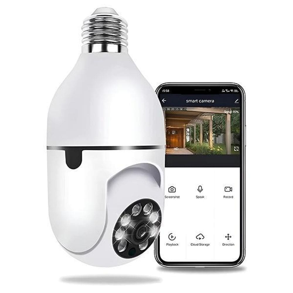 Câmera Wireless E27 Wi-Fi Rotativa Entrada E Saída De Áudio