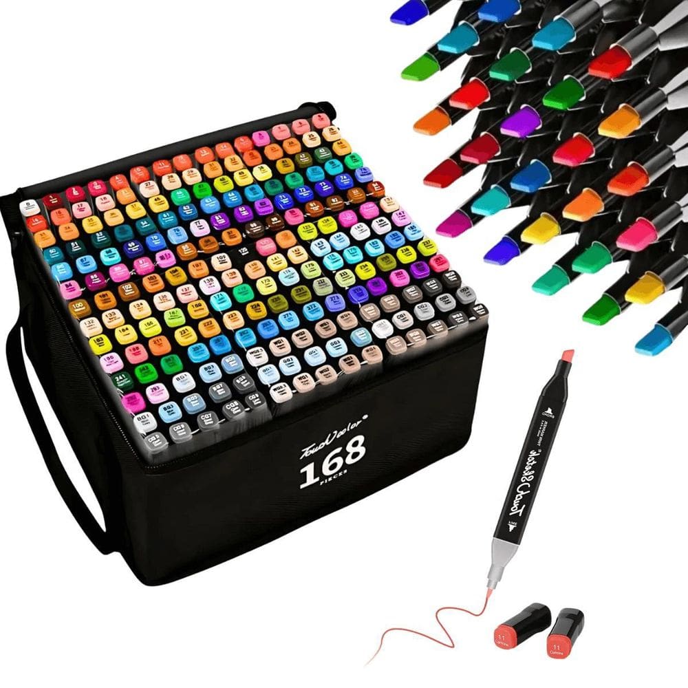 Estojo Canetinhas Marcador 168 Cores Artisticas Ponta Dupla