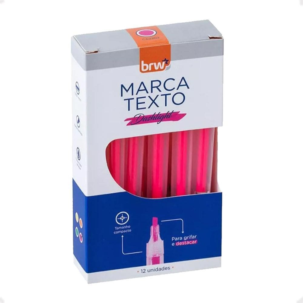 Caneta Marca Texto Dashlight Brw Caixa Com 12 Un Cor Rosa