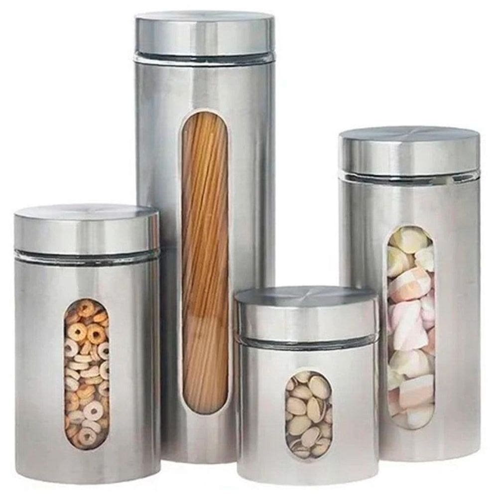 Kit 4 Pote Inox Visor Mimo Style Vítreo Fechamento Hermético