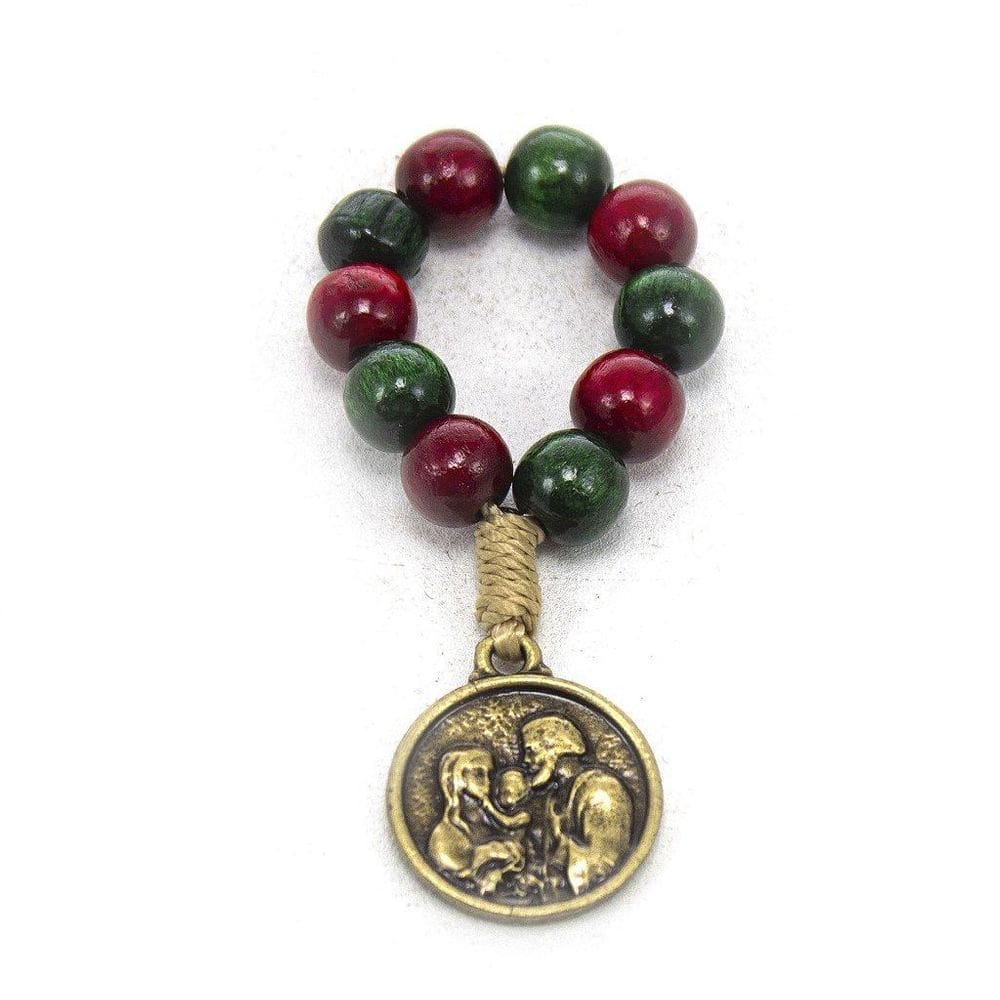 Terço Sagrada Família Madeira 8mm Verde Vermelho