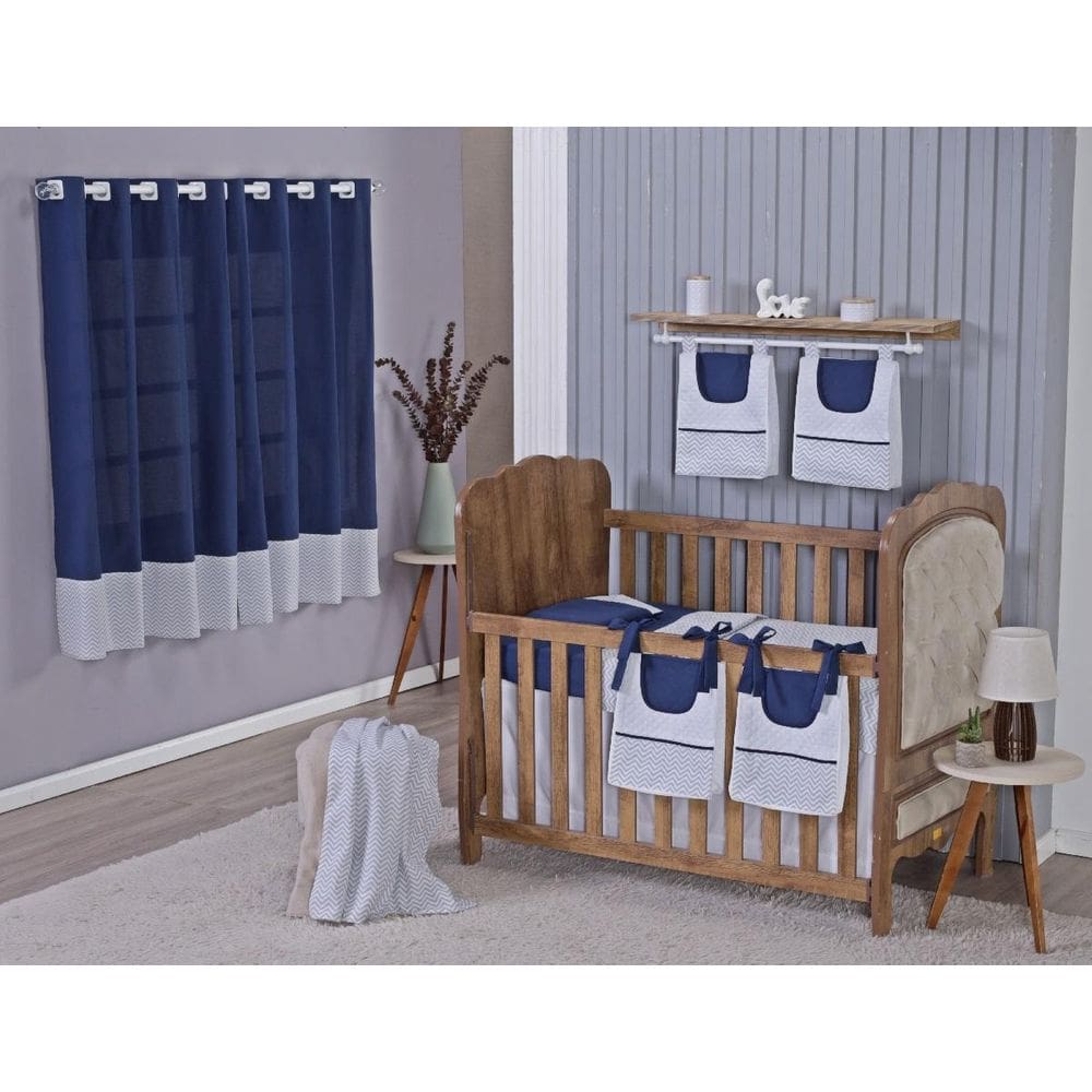Enxoval Bebe Kit Berço Americano Cortina Algodão Menino