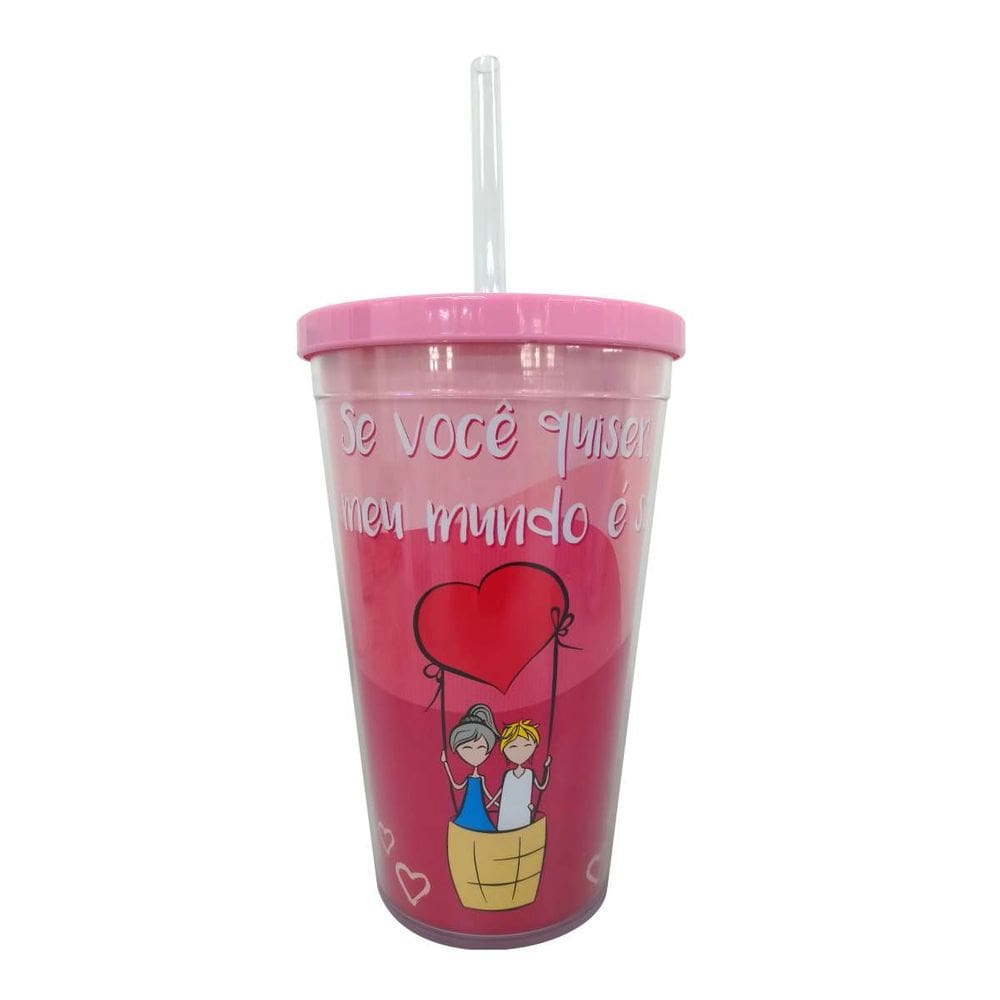Copo Canudo 500 ML Duas camadas - Namorados