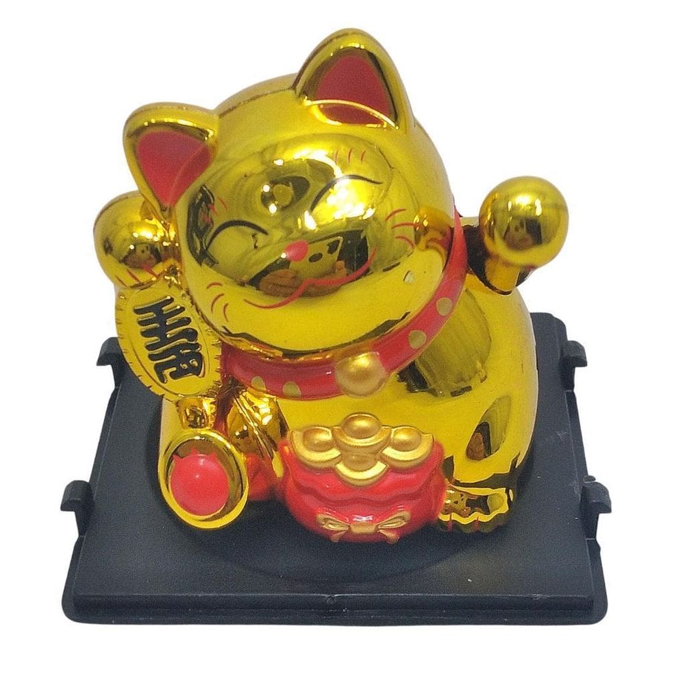Maneki Neko Gato Da Sorte Dourado 5 Cm Alt. Luz Solar