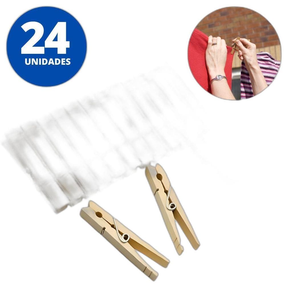 Prendedor De Roupas Em Madeira 24 Un Utilimix