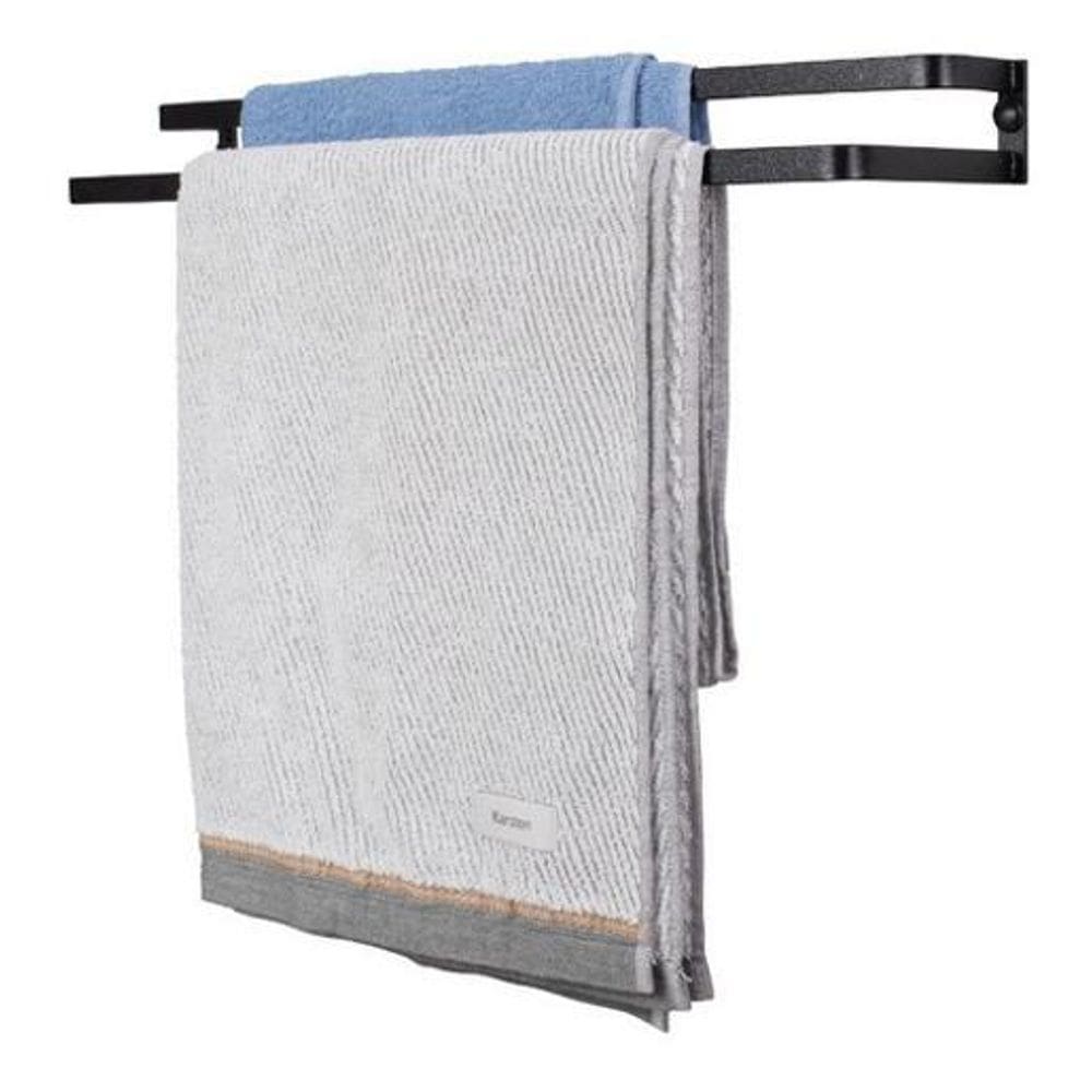 Porta Toalhas Toalheiro Duplo Parede Preto Fosco 60Cm