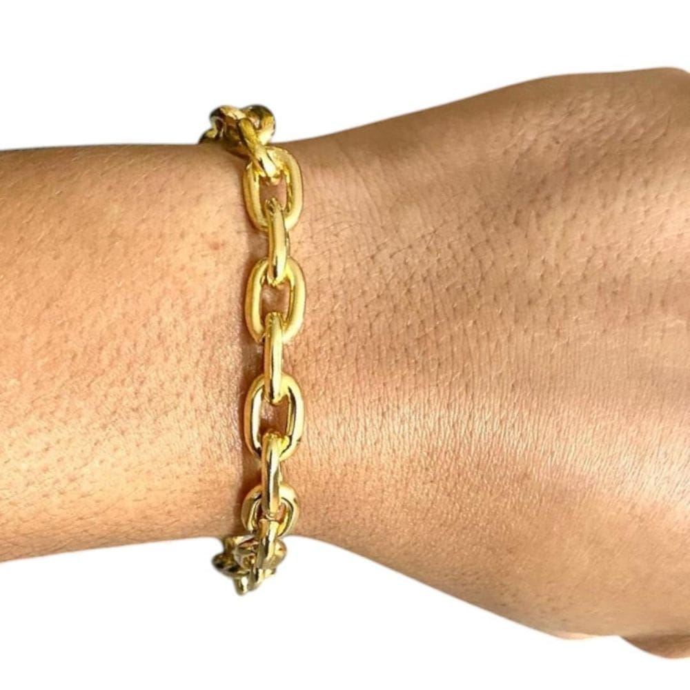 Pulseira Cadeado 10Mm Fecho Duplo Banhado A Ouro 18K