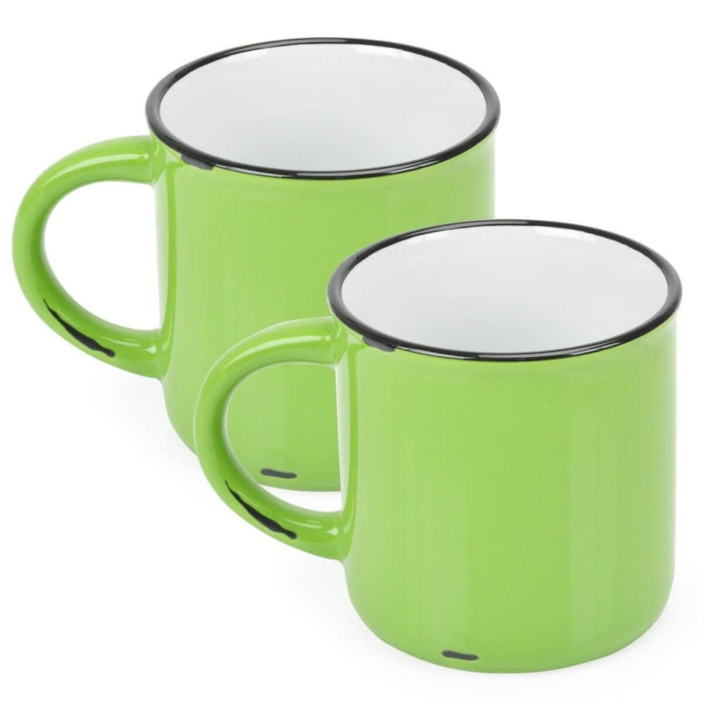 Kit 2 Canecas Esmaltada Cerâmica Grand Retro 320Ml Verde