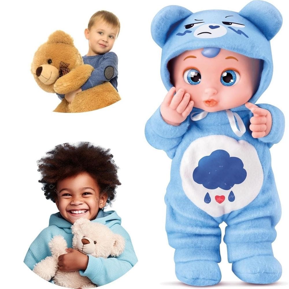 Linda Brinquedo Ursinho Carinhoso Azul Criança Presente Dia