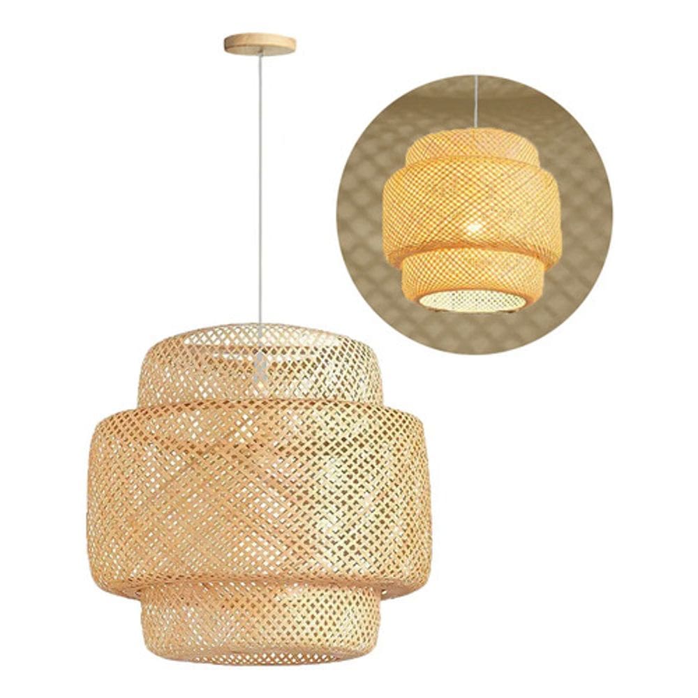 Luminária pendente led teto lustre palha bambu bivolt 37cm