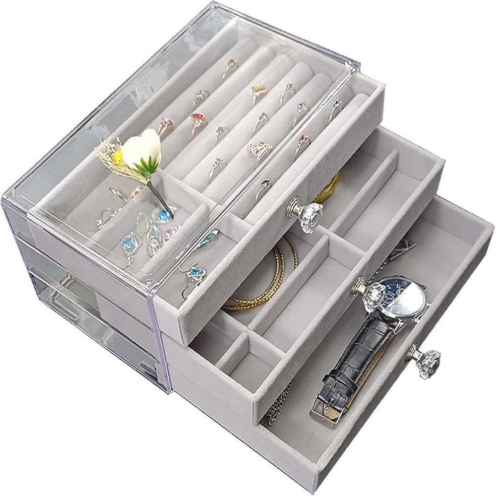 Organizador Acrílico Brincos Bijuteria Joias De 3 Gavetas